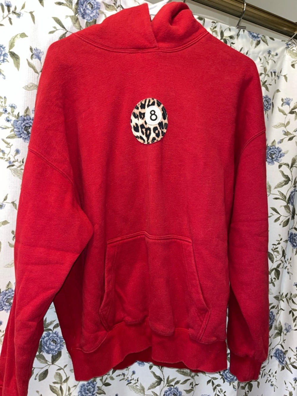PacSun Red Leopard Patch Hooded Pullover Sweatshirt - Picture 3 of 5